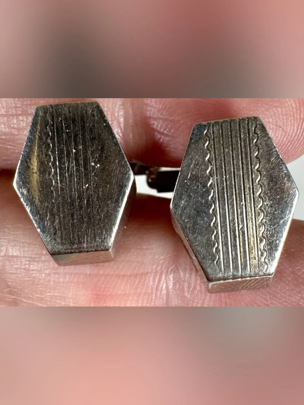 Silver Hexagon Men's Cufflinks - Classic Geometric Design #1712